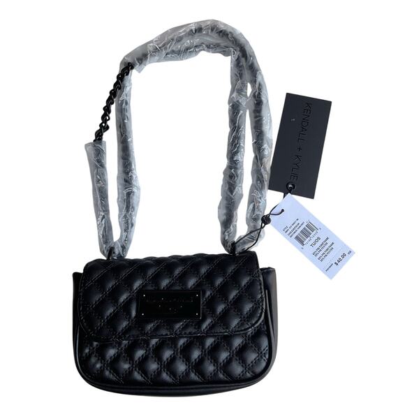 Kendall + Kylie Crossbody Black Mini Purse Quilted Chain Strap NWT - Picture 2 of 9